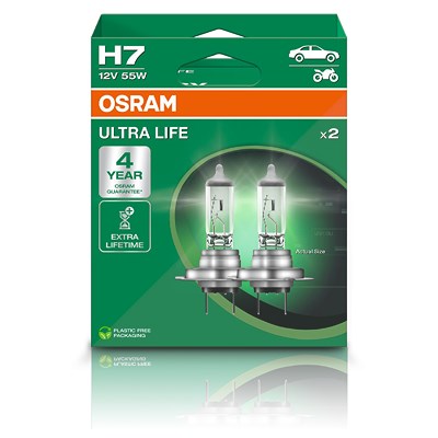 Osram H7 ULTRALIFE Glühlampe DuoBox [Hersteller-Nr. 64210ULT] für Ford, Ford Usa, Ds, Dacia, Fiat, Kia, Hyundai, Iveco, Mazda, Jaguar, Gm Korea, Honda von Osram