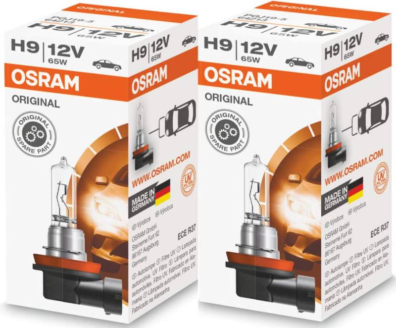 Osram H9 65 Watt 12 Volt PGJ19-5 64213 (2 Stück) KFZ Lampe, Silber von Osram