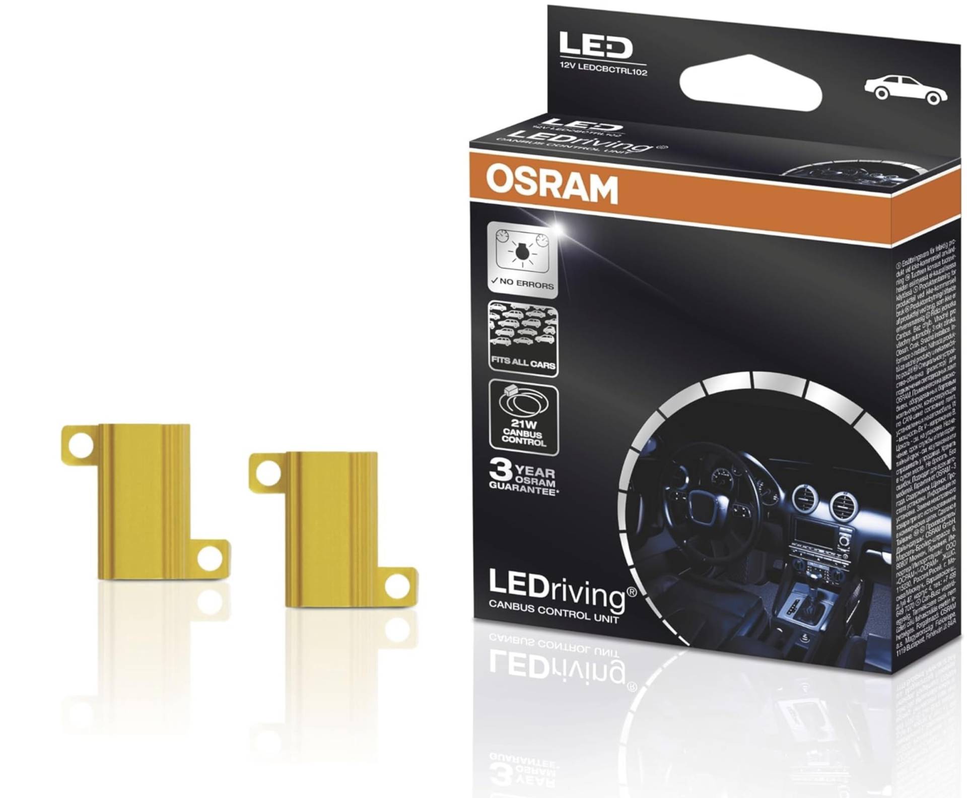 Osram LEDriving CANBUS CONTROL UNIT, Steuereinheit zu Verhinderung von Fehlermeldungen, 21W, 12V, LEDCBCTRL102, Karton (2 Einheiten), Gold von Osram