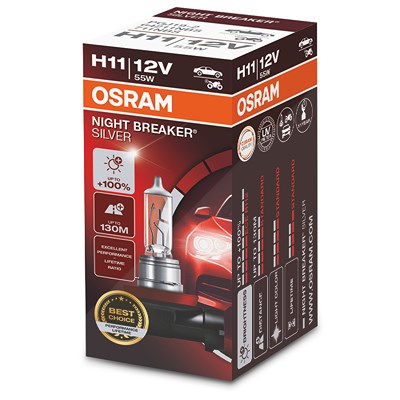 Osram NIGHT BREAKER® SILVER H11 Faltschachtel [Hersteller-Nr. 64211NBS] für Abarth, Alfa Romeo, Alpina, Audi, BMW, Cadillac, Chevrolet, Chrysler, Citr von Osram