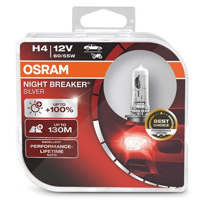 Osram NIGHT BREAKER® SILVER H4 Duobox [Hersteller-Nr. 64193NBS-HCB] für Abarth, Alfa Romeo, Audi, Autobianchi, BMW, Chevrolet, Chrysler, Citroën, Daci von Osram