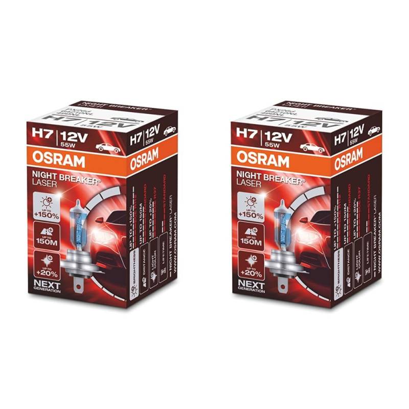 Osram NIGHT BREAKER LASER H7, 150% mehr Helligkeit, Halogen-Scheinwerferlampe, 64210NL, 12V PKW, Faltschachtel (1 Lampe) (Packung mit 2) von Osram