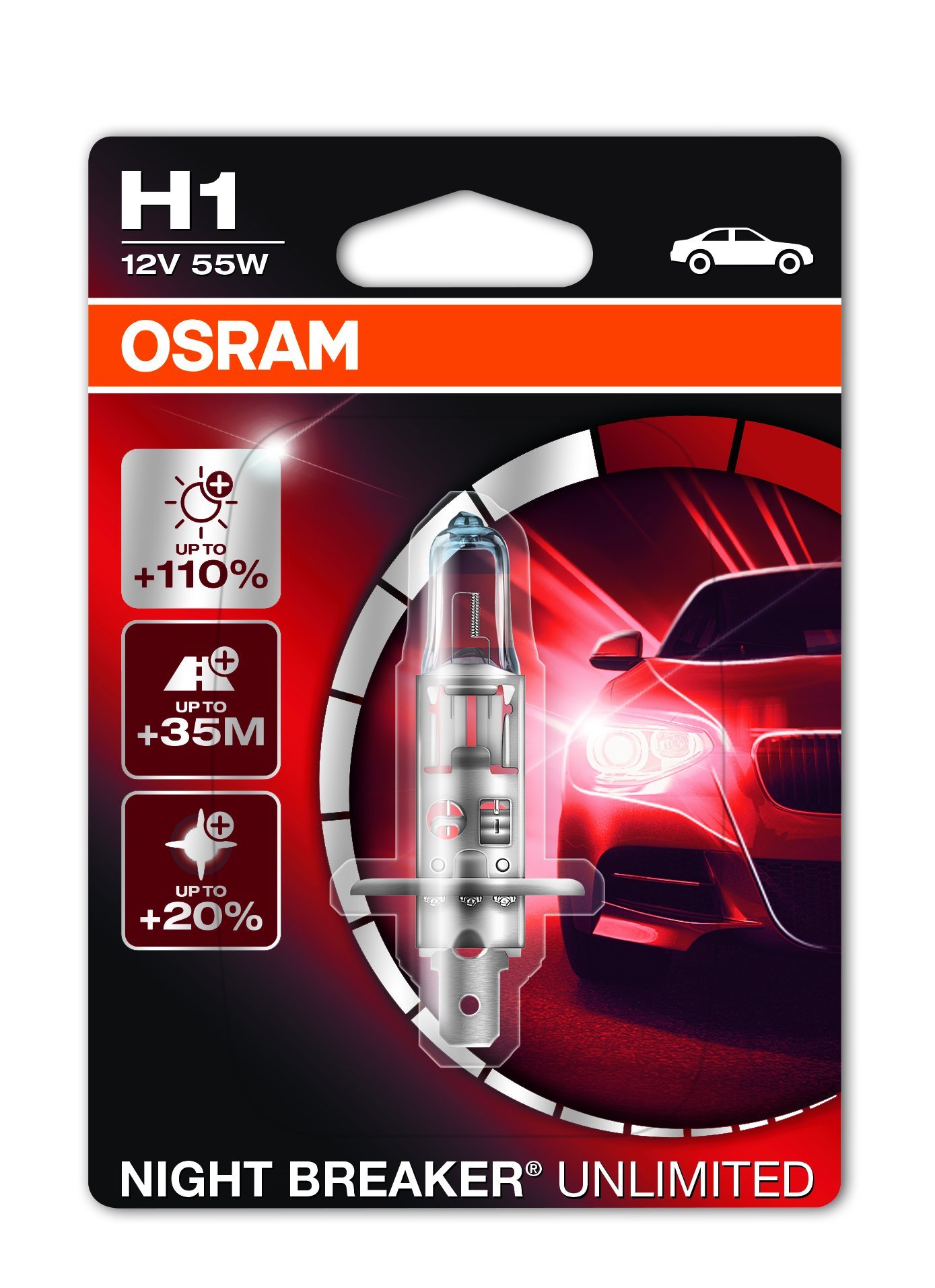 Osram NIGHT BREAKER UNLIMITED H1, Halogen-Scheinwerferlampe, 64150NBU-01B, 12V PKW, Einzelblister (1 Stück) von Osram