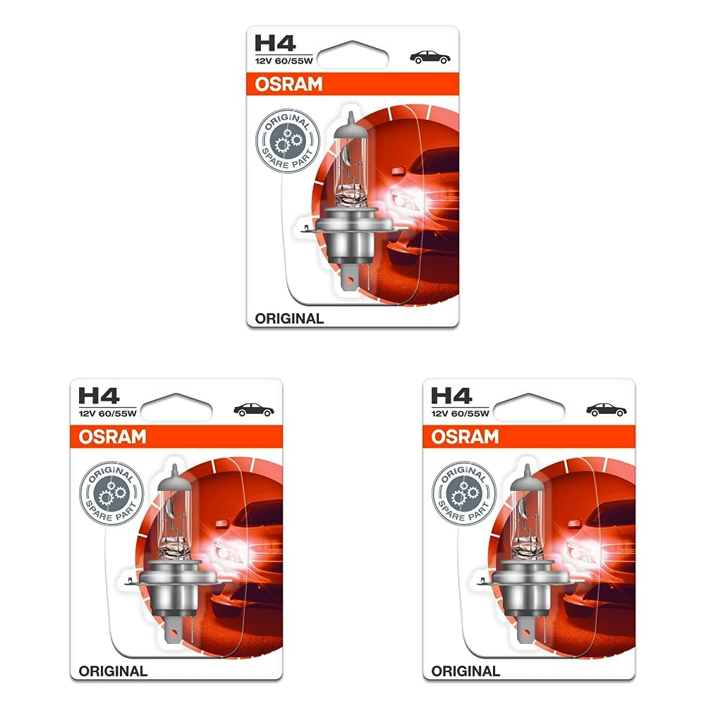 Osram ORIGINAL H4, Halogen-Scheinwerferlampe, 64193-01B, 12V PKW, Einzelblister (1 Stück) (Packung mit 3) von Osram