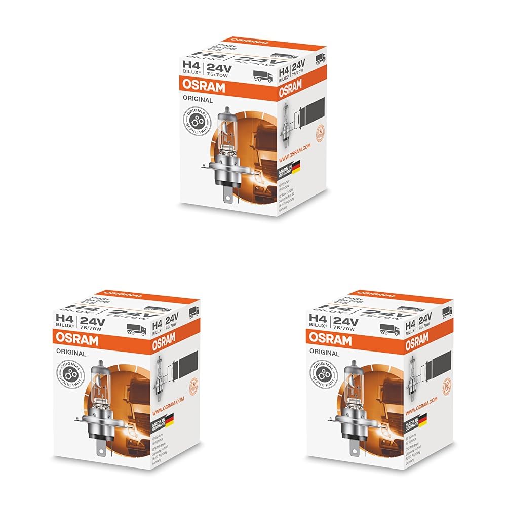 Osram ORIGINAL H4 für LKW, 64196, 24V, Faltschachtel (1 Lampe), Halogenweiß (Packung mit 3) von Osram