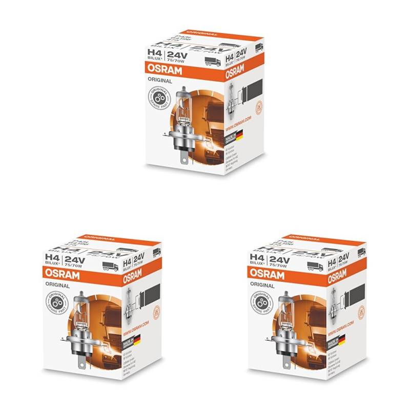 Osram ORIGINAL H4 für LKW, 64196, 24V, Faltschachtel (1 Lampe), Halogenweiß (Packung mit 3) von Osram