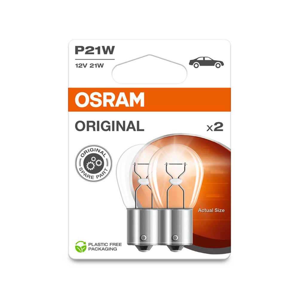 Osram ORIGINAL LINE 12V, Lampen mit Metallsockeln, P21W, Doppelblister, 2 Lampen, white von Osram