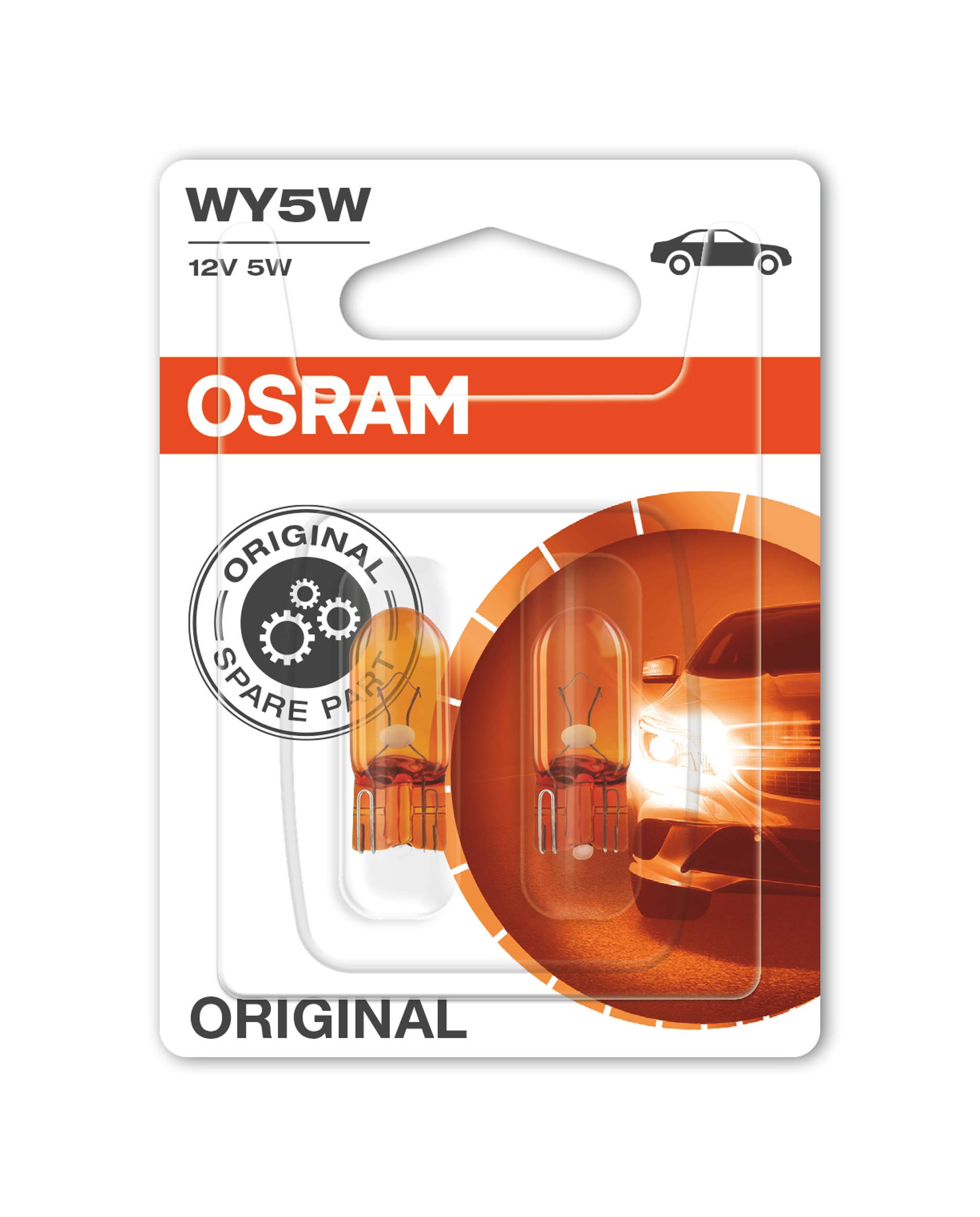 Osram Original WY5W Halogen-Signallampe, Blinklicht, 2827Na-02B, Ambra, Gelb, 12 V PKW, Doppelblister (2 Lampen) von Osram