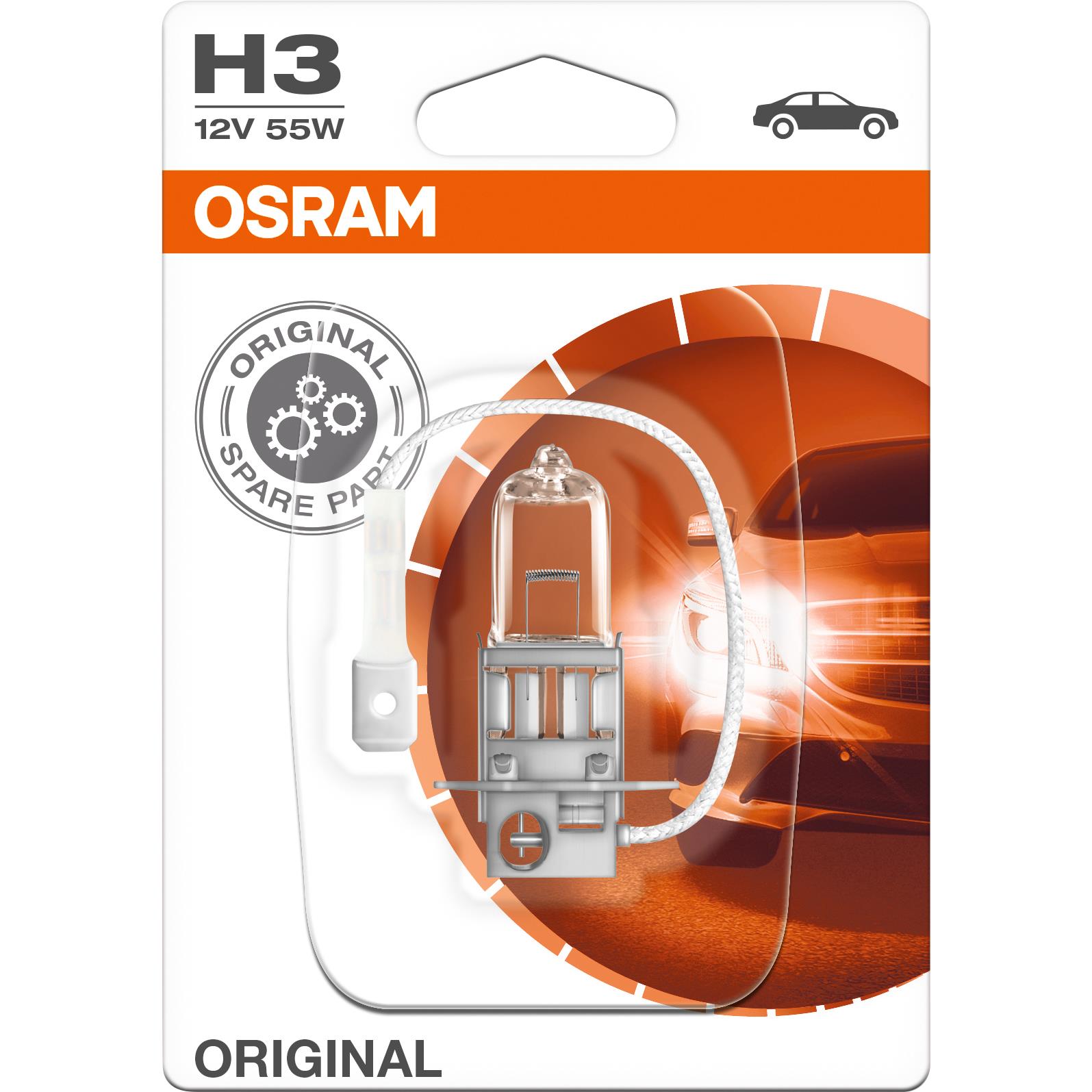 Osram Original Leuchtmittel H3 12V, 55W Steckkabel PK22s von Osram