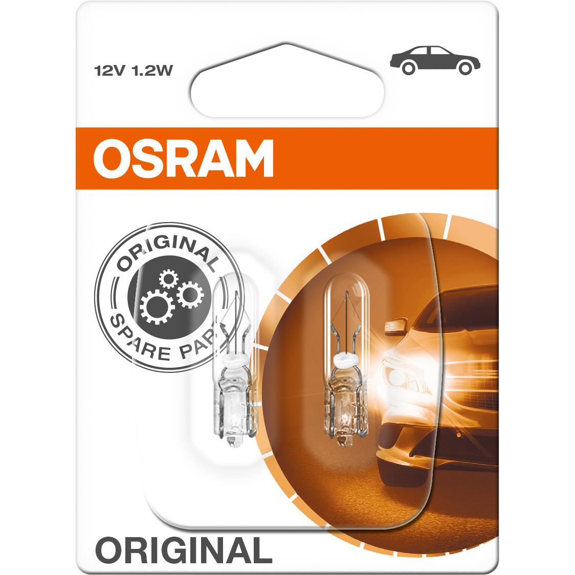 Osram Original Leuchtmittelpaar 12V, 1,2W Glassockel W2x4.6d von Osram