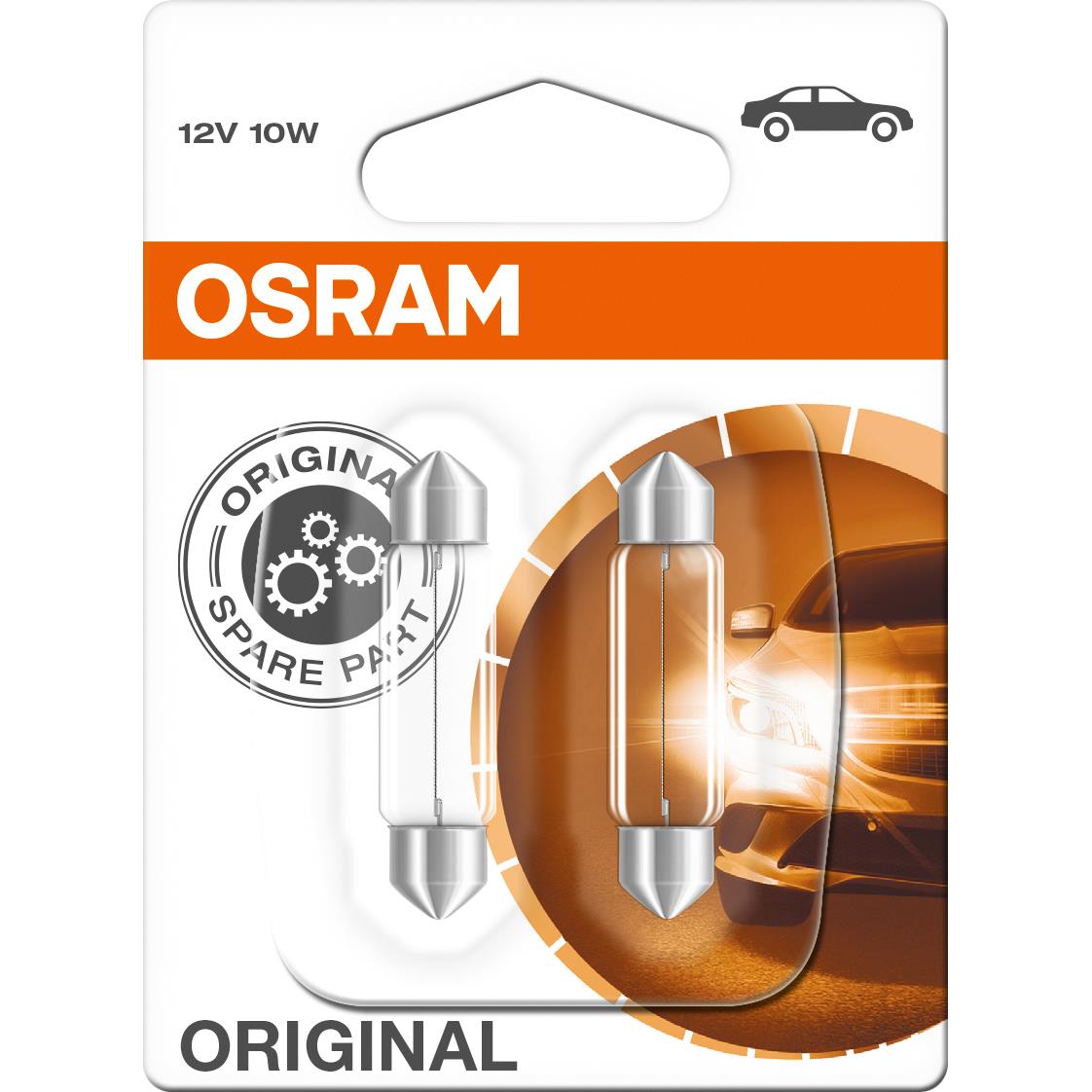 Osram Original Leuchtmittelpaar 12V, 10W Soffitte 41mm SV8.5-8 von Osram