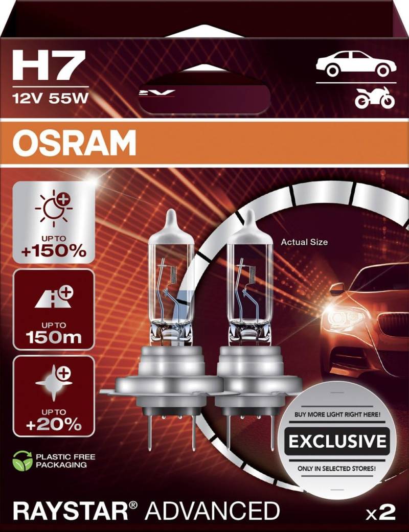 Osram Scheinwerferlampe H7 Raystar Advanced 2.0 2 Stück Scheinwerferlampe von Osram