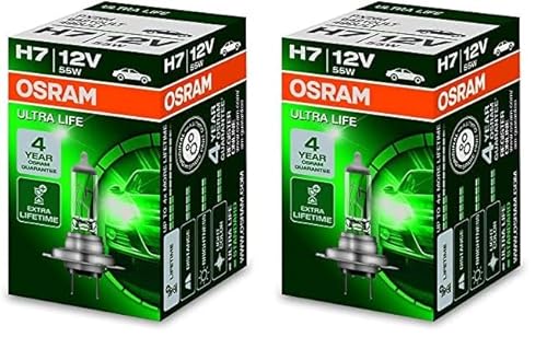 Osram ULTRA LIFE H7, Halogen-Scheinwerferlampe, 64210ULT, 12V PKW, Faltschachtel (1 Stück) (Packung mit 2) von Osram