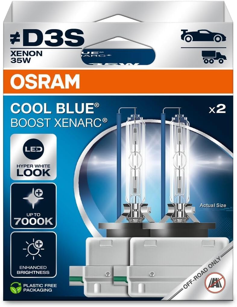 Osram XENARC® Cool Blue Boost, D3S, Xenon Headlight Lamps, 7000K, Hanging folding box (2 lamps), offroad use only von Osram