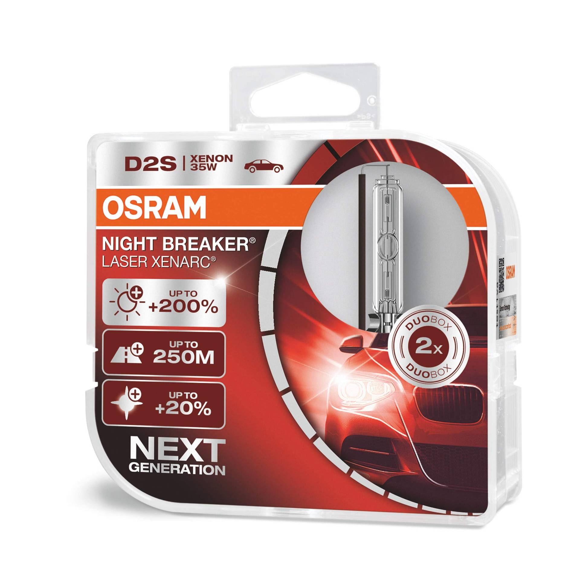 Osram Xenarc Night Breaker Laser D2S, +200 % mehr Helligkeit, HID Xenon-Scheinwerferlampe, 66240XNL-HCB, Duo Box (2 Lampen) von Osram