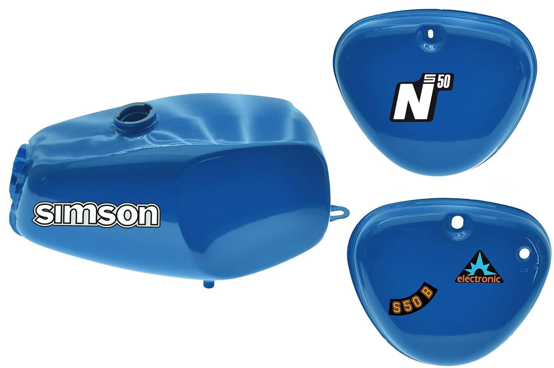 Ost2rad Büffeltank Set, Hoch Tank für Simson S50B, S51, MediumBlue, innen versiegelt von Ost2rad