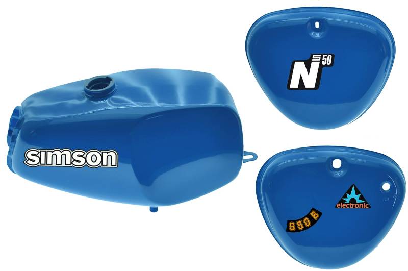 Büffeltank Set, Hoch Tank für Simson S50B, S51, MediumBlue, innen versiegelt von Ost2rad