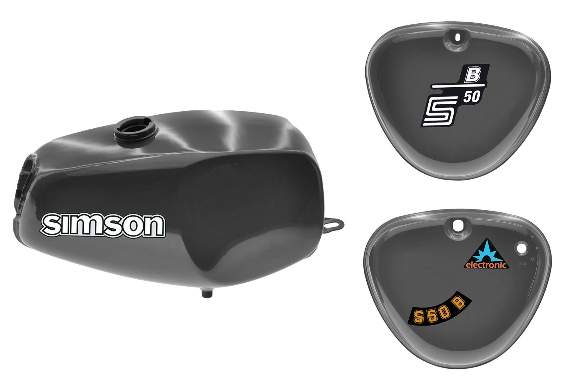 Büffeltank Set mit Seitendeckel für Simson S50 S51, DarkGray, innen versiegelt von Ost2rad