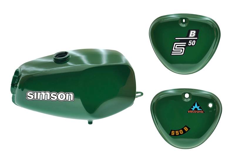 Büffeltank Set mit Seitendeckel für Simson S50 S51, billard-grün, innen versiegelt von Ost2rad