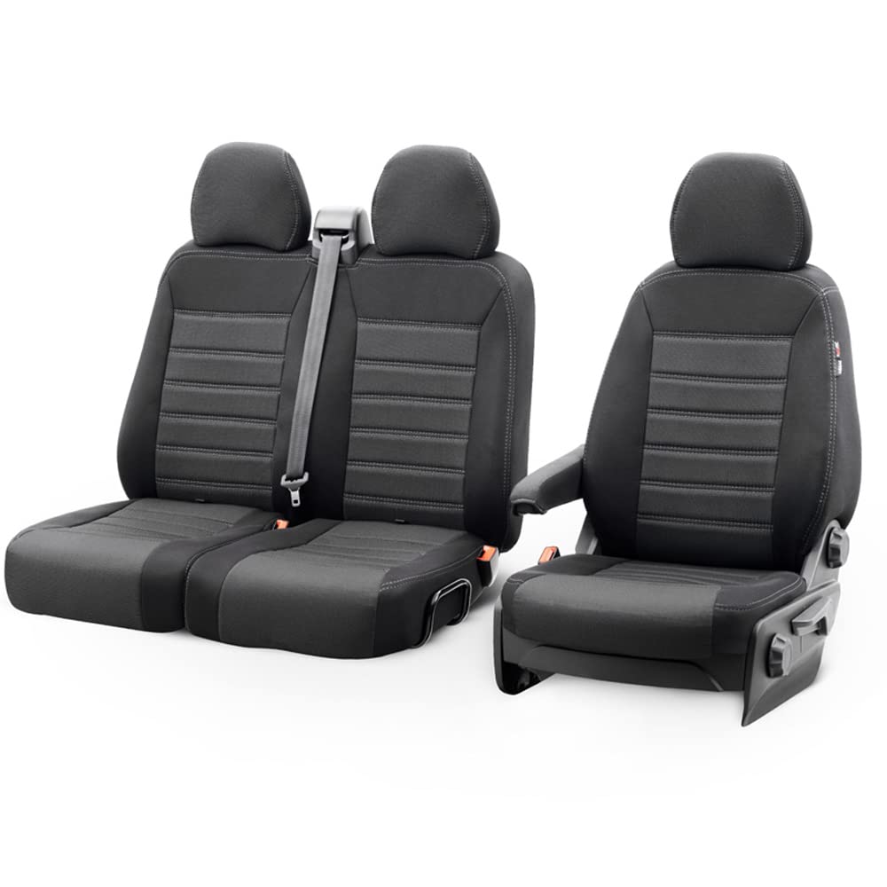 Original Design Sitzbezüge aus Stoff 2+1 kompatibel mit Mercedes Sprinter 2006-2017/Volkswagen Crafter 2007-2014 (mit Armlehne in Sitzbank) von OtoM