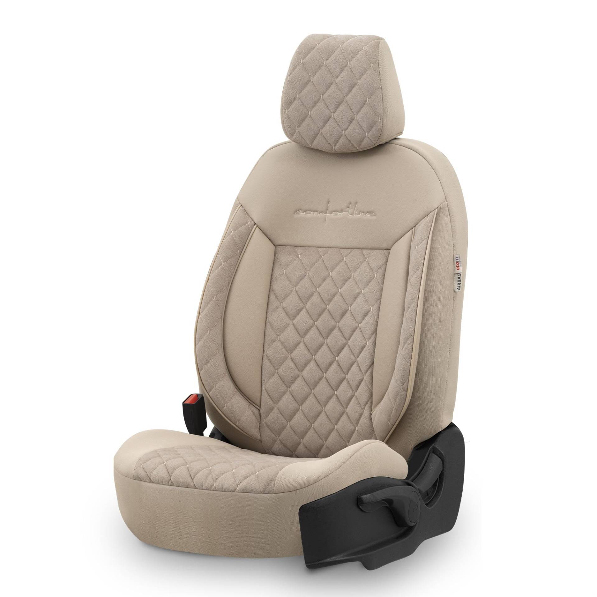 Universelle Samt/Stoff Sitzbezüge 'Comfortline VIP' Crème- 11-Teilig- - kompatibel mit Side-Airbags, Creme von OtoM