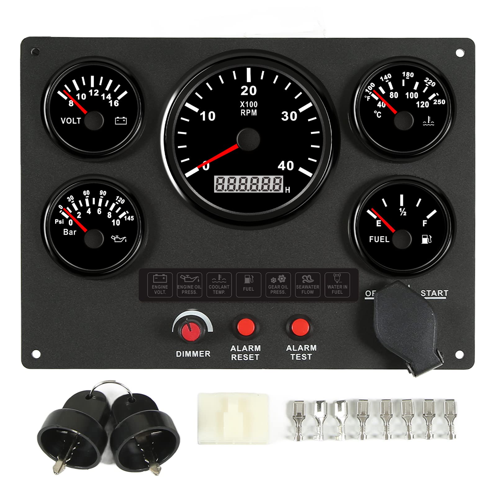 5-in-1-Instrumententafel Mit Drehzahlmesser, Kraftstoffstand, Wassertemperatur, Öldruck, Voltmeter, Messgerät, Kit, Passend Für Wohnmobil-Bootsyachten(Schwarz) von Otufan