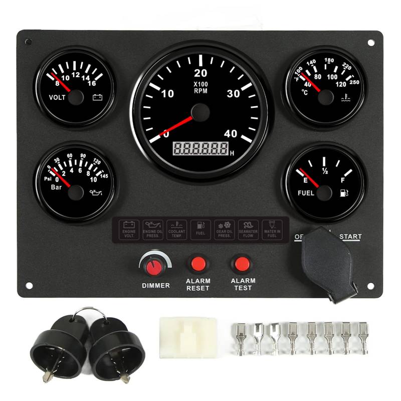 5-in-1-Instrumententafel Mit Drehzahlmesser, Kraftstoffstand, Wassertemperatur, Öldruck, Voltmeter, Messgerät, Kit, Passend Für Wohnmobil-Bootsyachten(Schwarz) von Otufan