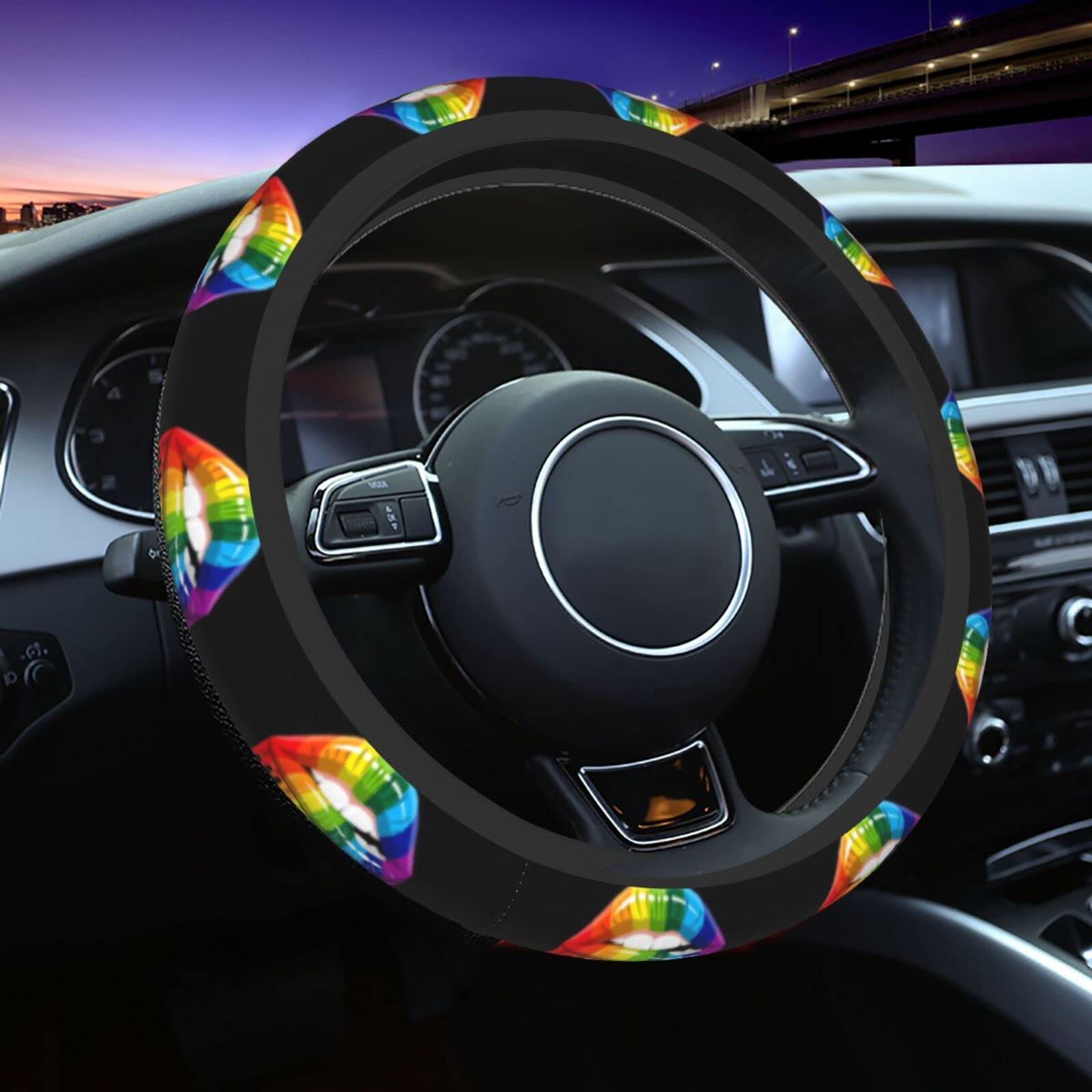 LGBT Rainbow Lip Gay Pride Auto-Stretch-Lenkradbezug, rutschfest, erhältlich für die meisten Trucks, SUVs, Autos, 14,5–15,5 Zoll von Oudrspo