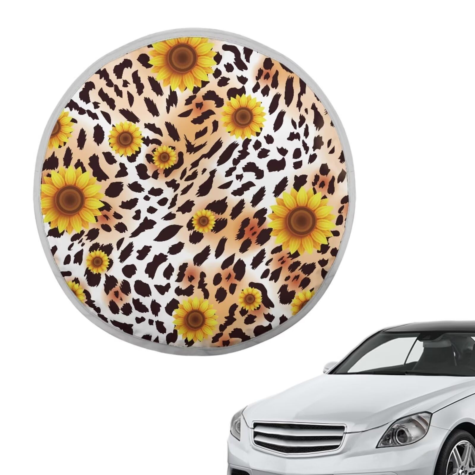 Lenkradbezug mit Leoparden- und Sonnenblumen-Motiv, Auto-Ruder, Sonnenschutz, UV-Strahlen, Wärmereflektor, universelle Passform für Autos, SUV, LKW, Van von Oudrspo