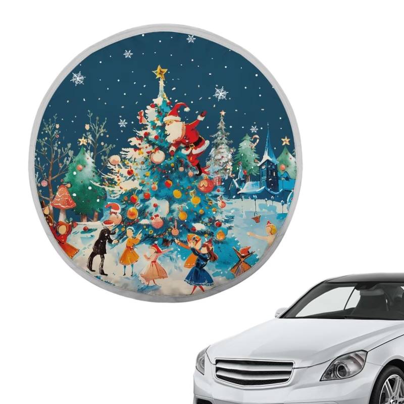 Lenkradbezug mit Weihnachtsbaum und Weihnachtsmann-Motiv, Auto-Ruder, Sonnenschutz, UV-Strahlen, Wärmereflektor, universelle Passform für Autos, SUV, LKW, Van von Oudrspo