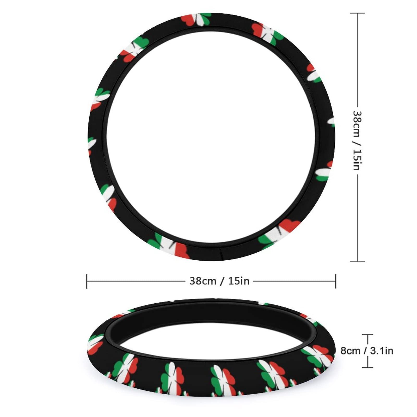 O'Talian Auto-Lenkradbezug mit irischem vierblättrigem Kleeblatt und Italienischer Flagge, Rutschfester Lenkradschutz für die Innendekoration des Autos von Oudrspo