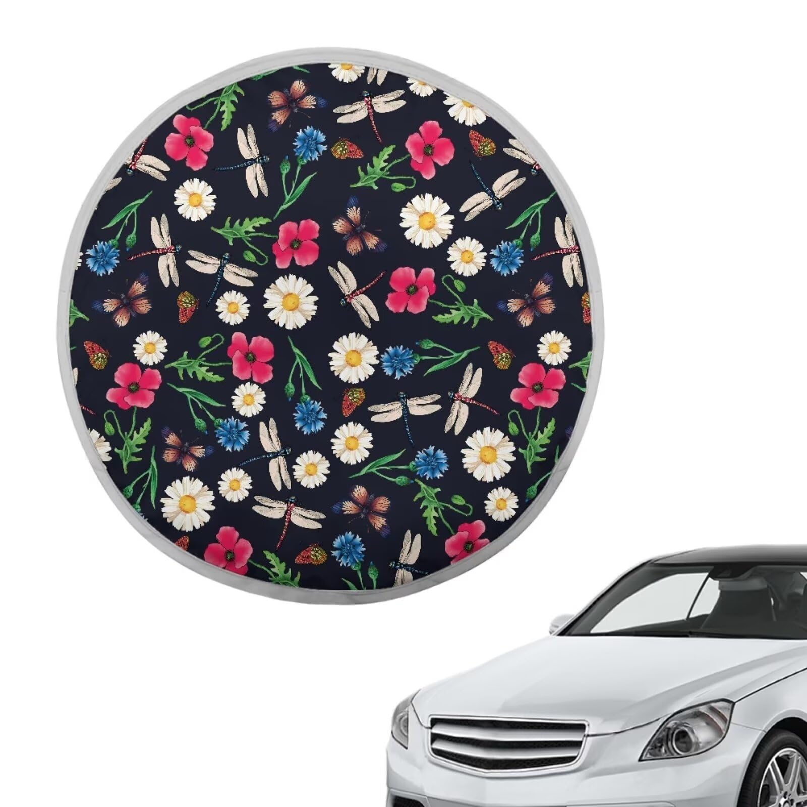 Sonnenblende mit Blumenmotiv, Libelle, 1 Stück, für das Lenkrad, Sonnenschutz, Hitzeschutz, UV-Strahlen, Fahrzeugzubehör, universell für Autos, LKWs, SUVs, Vans von Oudrspo