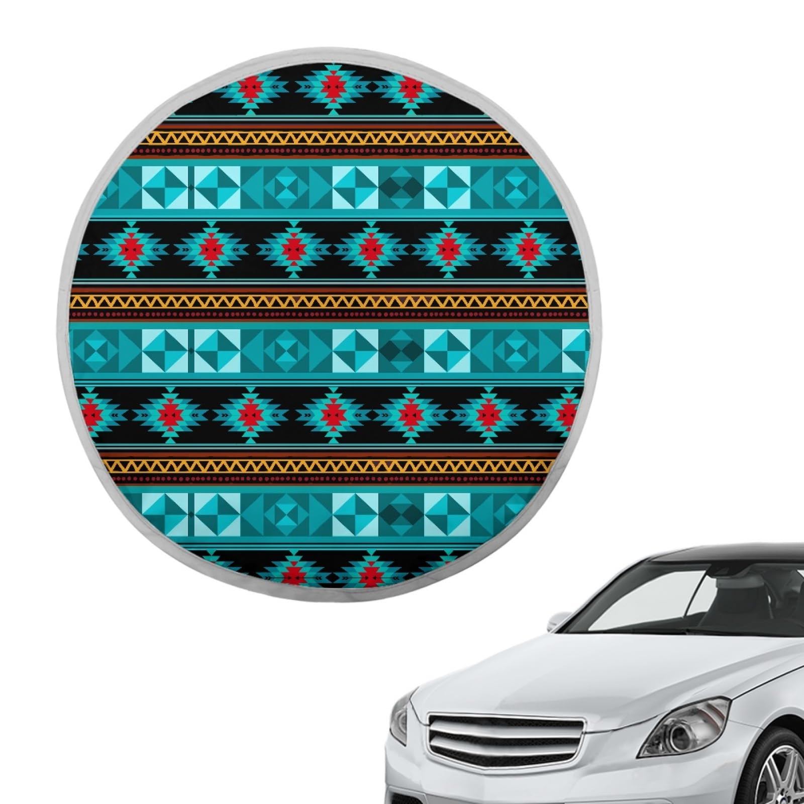 Teal Aztec 1 STK Lenkrad-Sonnenschutz, Kühlung, Auto-Ruder, Sonnenschutz, Fahrzeugzubehör, universell passend für Autos, SUV, LKW, Van von Oudrspo