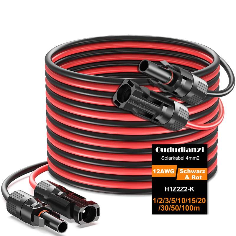 Oududianzi Solarkabel 4mm2 5m, Solarkabel Verlängerung 5m, PV Kabel 4mm2, Solar Verlängerungskabel, Solar Kabel 4mm2, Solarpanel Verlängerungskabel (5m Rot + 5m Schwarz) von Oududianzi