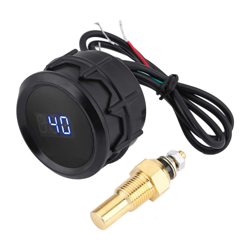 Ouitble Autothermometer, 2-Zoll-52-mm-Auto-Blau-LED-Digital-Wassertemperaturanzeige-Kit Mit Temperatursensor für Verschiedene Fahrzeuge, Schwarz von Ouitble