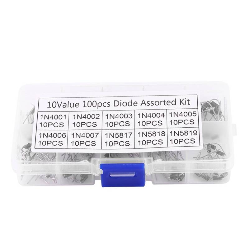 100Pcs 10Values ​​Gleichrichterdioden-Sortimentskit Hocheffizientes elektronisches Gleichrichterdioden-Sortiment 1N4001~1N5819 Mit Box zur Umwandlung von Wechselstrom in Gleichstrom von Oumefar