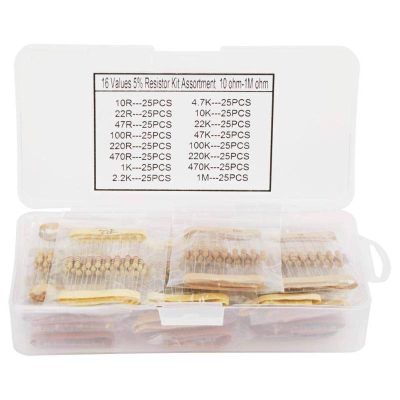 Oumefar 400Pcs 1/2W 16 Werte Carbon Resistors Sortiment Kit Set 10 Ohm-1Mohm High Precise Resistor Assorted Set für elektronische Geräte von Oumefar