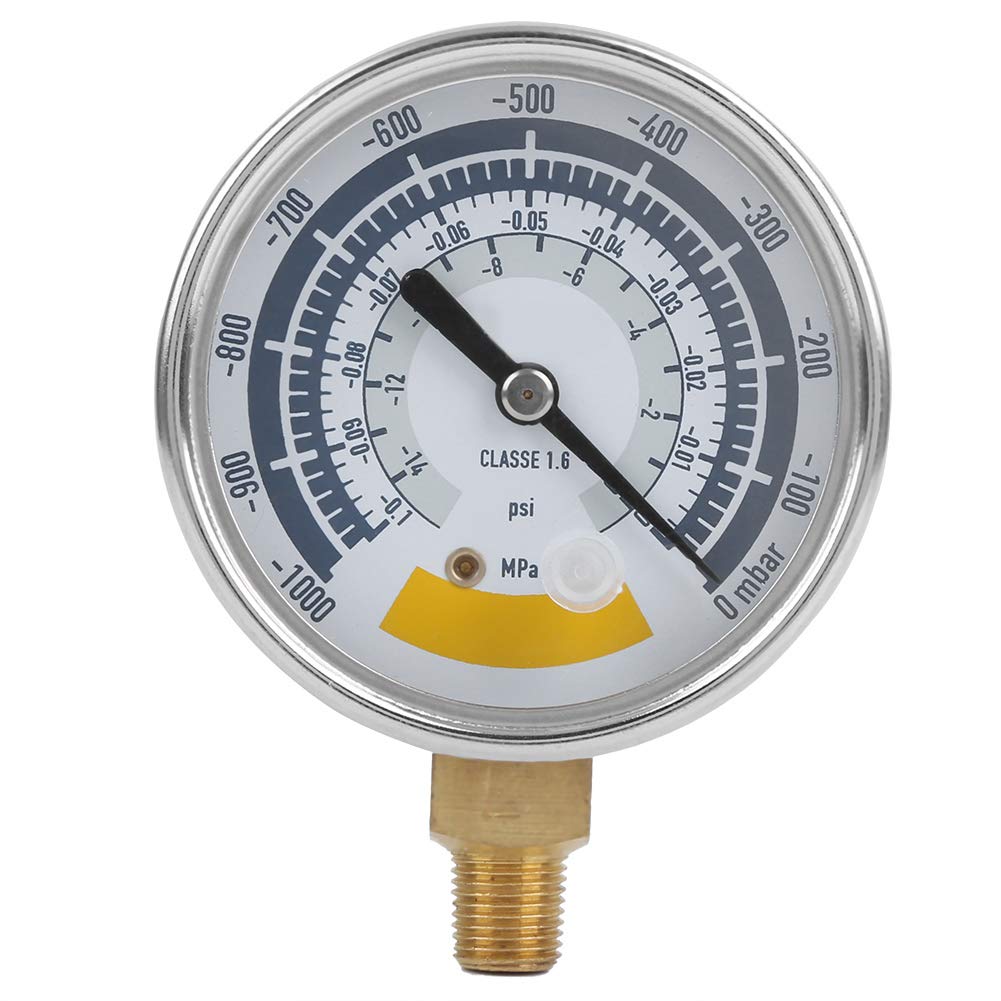 Oumefar Manometer Edelstahl-Manometer Genaues Luftmessgerät Instrument 0-14 psi G1/4-Zoll-Anschluss Messwerkzeuge für Vakuumpumpe von Oumefar