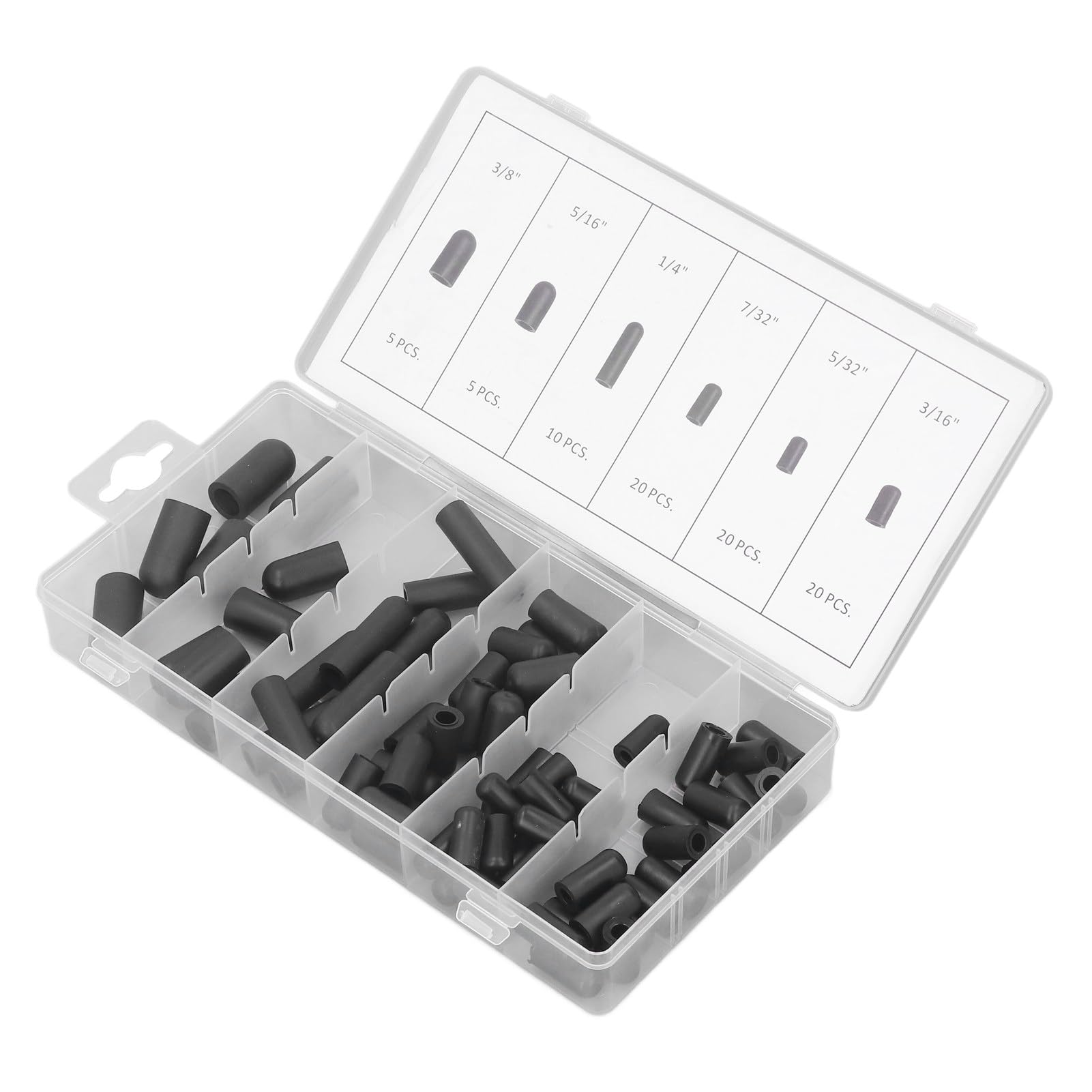 Vakuumkappe, Schutzgummi-Vakuumkappen-Stecker-Set, 80-teilig, Schwarz, Tragbar für Vergaserausrüstung von Oumefar