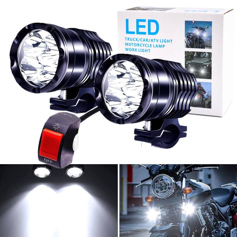 Motorrad-LED-Fahrlichter, 2 x hoh/niedrig/Stroboskop-Spotlights mit Schalter, 12 V, 24 V, 40 W von Ourbest