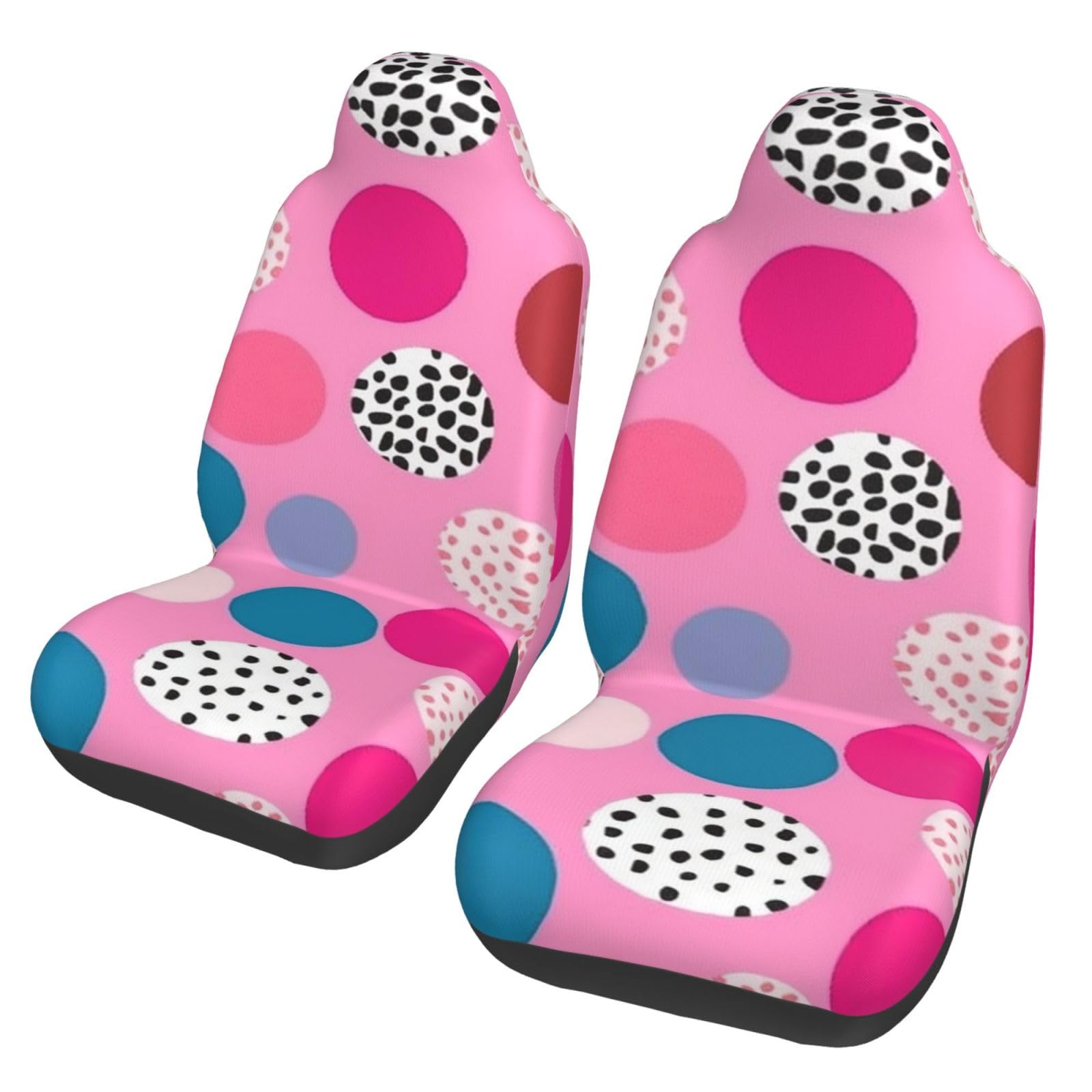 Ousika Crazy Polka Dots Autositzbezüge, weich, für Vordersitz, Autositzschutz, Autozubehör, passend für die meisten Autos, LKWs, Lieferwagen, SUV, Schwarz, 2 Stück von Ousika