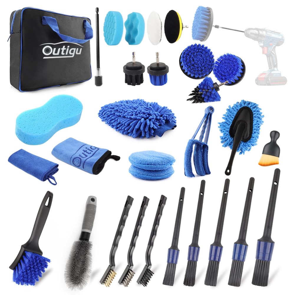 Auto Reinigungsset, 30 Stück Auto Detailing Kit Bohrbürste Auto Detail Pinsel Set Rad Reinigungsbürste Auto Reinigungsprodukte für Schmutzige Felgenwäsche Innen Außen Leder Armaturenbrett von Outigu