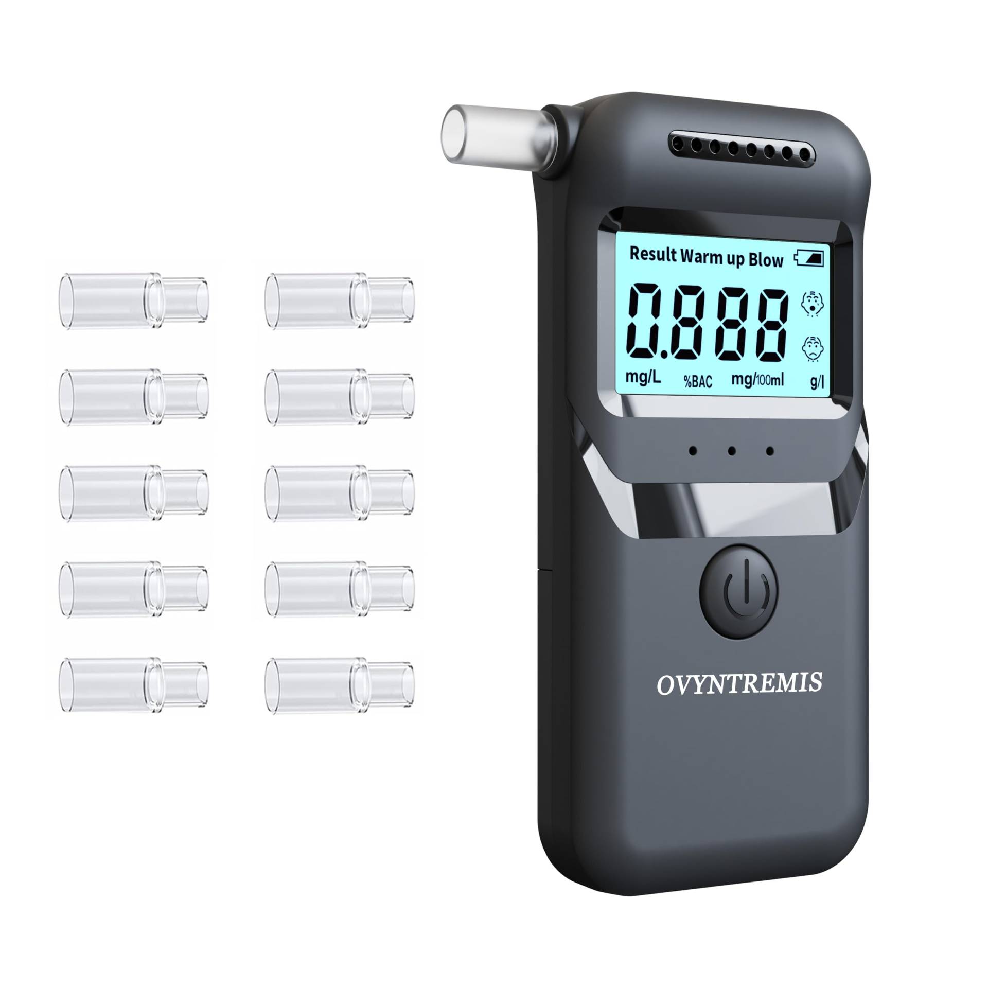 Ovyntremis Tragbarer Alkoholtester zertifiziert mit 10 austauschbaren Mundstücken, digitaler Alkoholtest mit LCD-Display, Alkoholtester für den privaten und professionellen Gebrauch von Ovyntremis