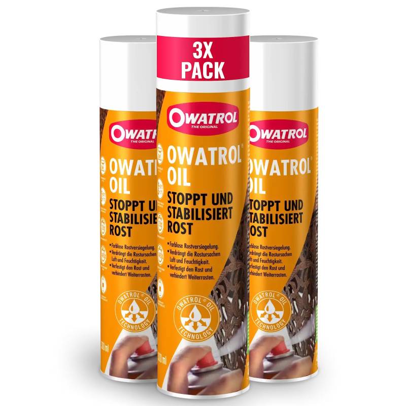 OWATROL® Rostschutz Spray 3x300ml - Für Metalle, Kunststoff, Glas, Holz, Farben & Lacke - Grundierung Spray Autolack - Rostumwandler Spray Auto - Korrosionsschutz Haftgrund Spray - Anti Rost Spray von OWATROL