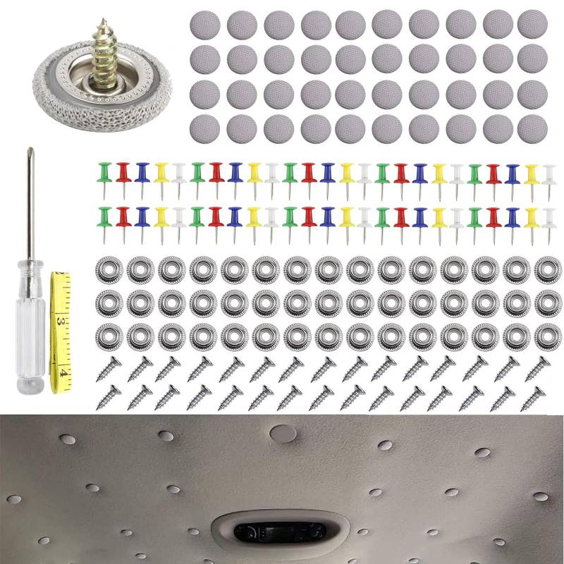 Ownkim 65 Paar Autodach-Reparaturschrauben, Knöpfe, Nieten und Polsternadeln, inkl. Schraubendreher und Maßband, universell für alle Autos von Ownkim