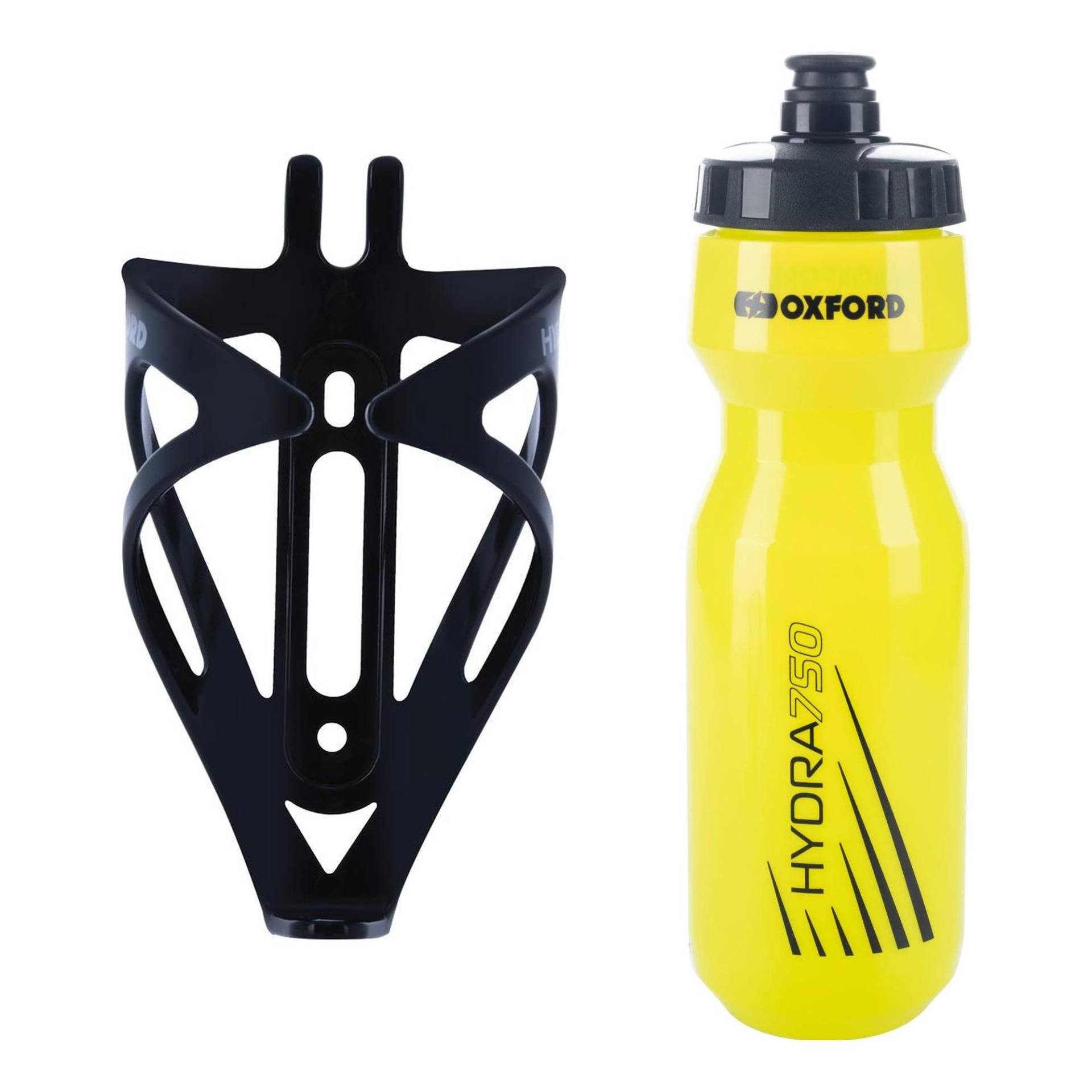 Oxford Fahrrad-Flaschenhalter und 750 ml gelbe BPA-freie Wasserflaschen-Set – langlebiger, mattschwarzer Käfig, universelle Passform für Rennräder und Mountainbikes, einfache Installation – perfekt von Oxford