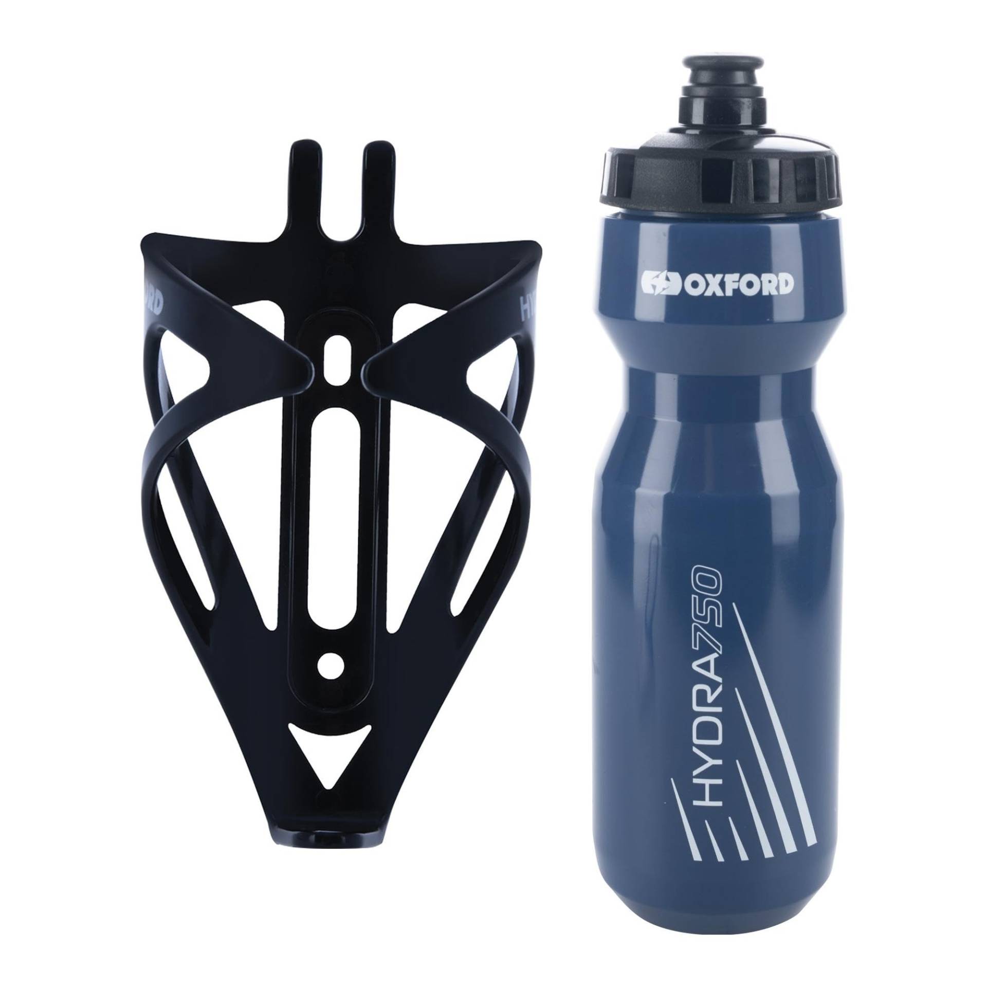 Oxford Fahrrad-Flaschenhalter und 750 ml marineblaue BPA-freie Wasserflaschen-Set – langlebiger, mattschwarzer Käfig, universelle Passform für Rennräder und Mountainbikes, einfache Installation – von Oxford