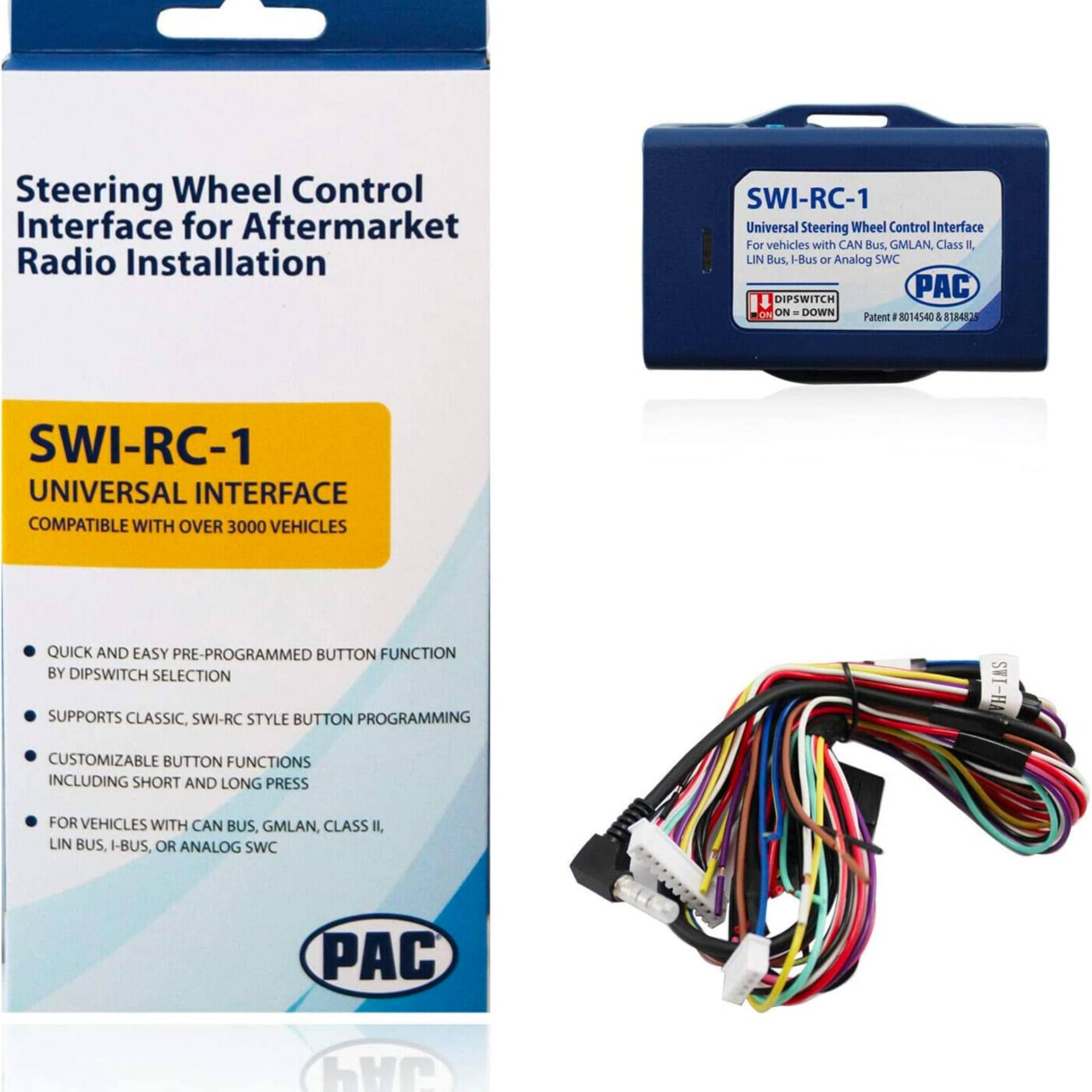 PAC SWI-RC-1 Lenkradfernbedienungsadapter für CAN-Bus, GMLAN, Class II, LIN-Bus, I-Bus, oder Analog | Kompatibel mit z.B. BMW, Cadillac, Chrysler, Ford, Jeep, Mazda, Mercedes, Nissan, VW von PAC