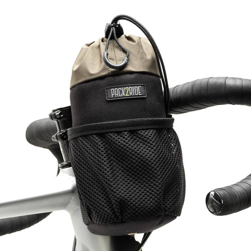 PACK2RIDE Bongo Fahrrad-LenkerKäfig – wasserabweisendes, strapazierfähiges Cordura-Gewebe und großer Fahrrad-Wasserflaschenhalter, Bikepacking-VorbauKäfig für Radreisen, Schwarz von PACK2RIDE