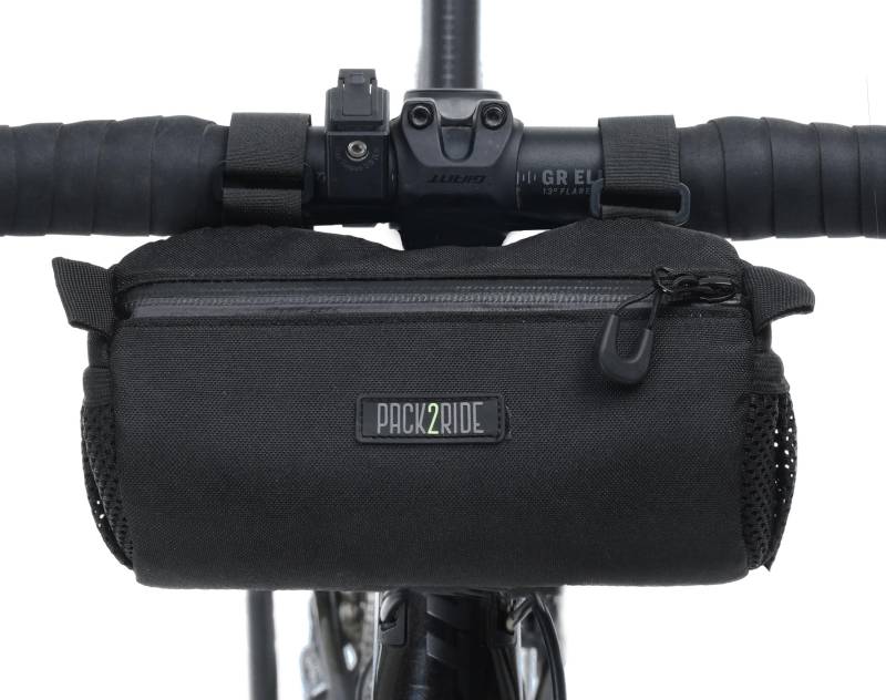 PACK2RIDE Perfecda Fahrradlenkertasche & Fahrradtasche für täglichen Gebrauch, Wasserfestes, strapazierfähiges Cordura-Gewebe - Aufbewahrung, Lenkertasche für Straßen, Schotterfahren (Schwarz) von PACK2RIDE